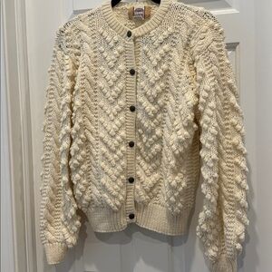 Vintage Handknit fisherman Cream Cardigan Sweater size medium
